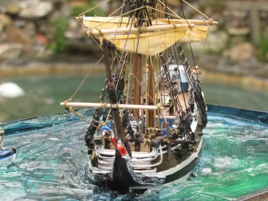 A clear shot of the heavily modified Aurora Black Falcon from the port bow.